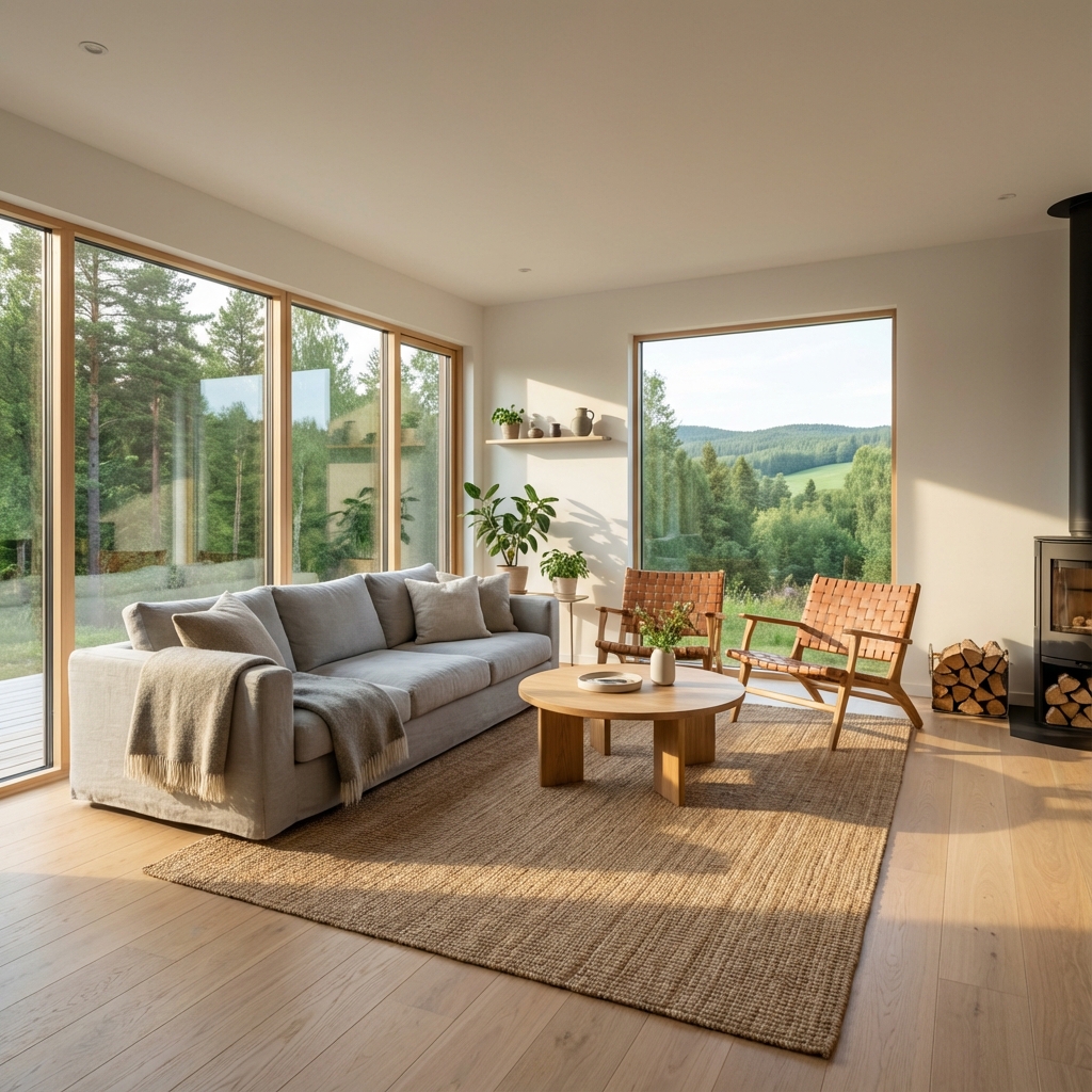 Vardagsrum med rena fönster